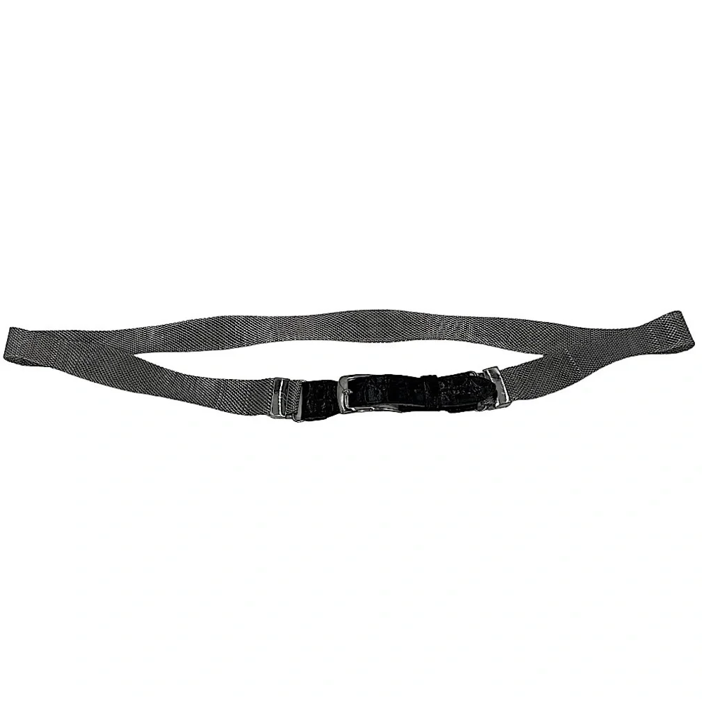 Vintage 80s Silver Scalloped Edge Woven Metal Belt Black Leather & Silver Buckle